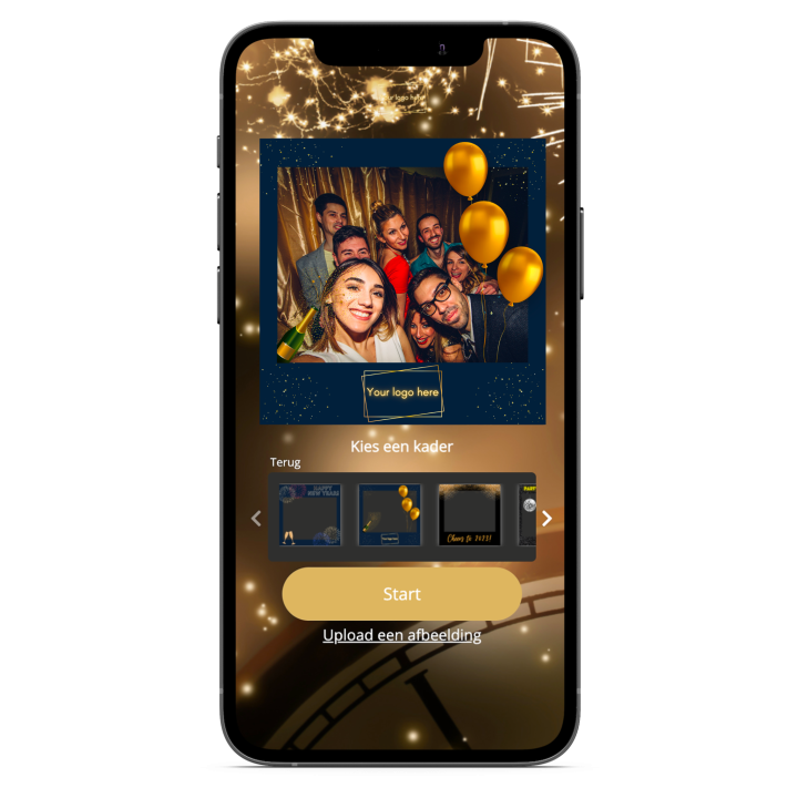 iPhone met Gold & Glitter virtuele photobooth